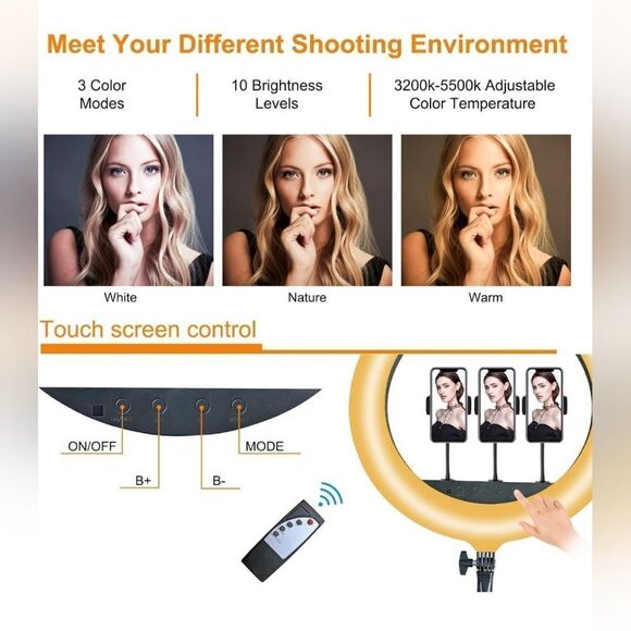 MOUNTDOG 16" Ring Light Kit 55W Bluetooth LED Ringlight Lighting with Tripod - Picture 8 of 9